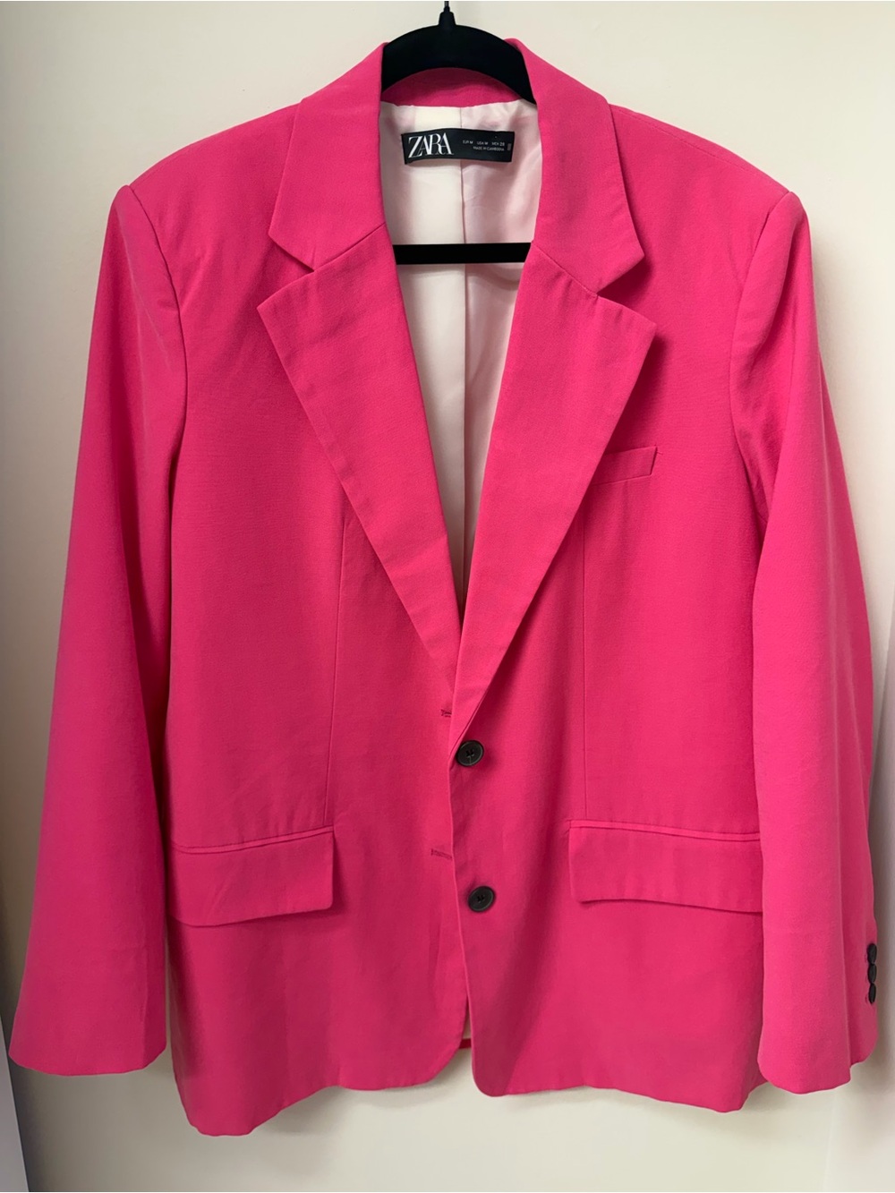 ZARA Pink Blazer Jacket M Single-Breasted Two-Button Lined Notch Lapel size M-L
